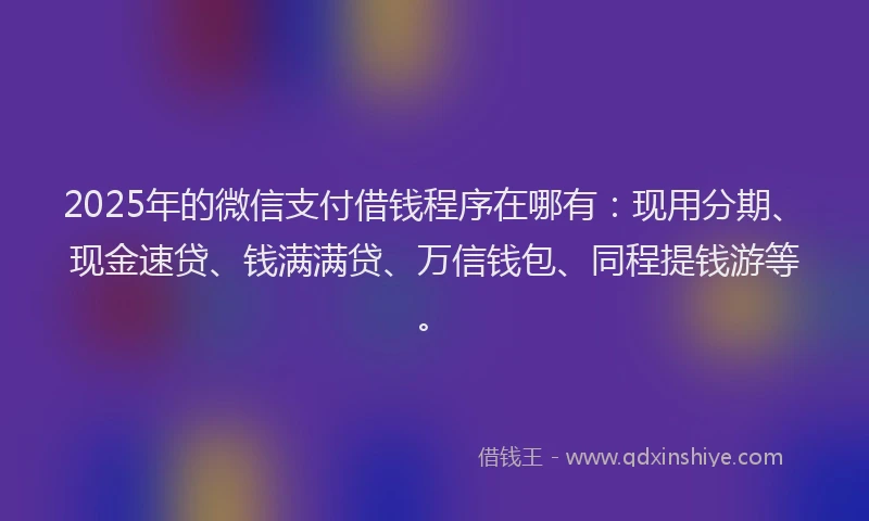 2025年的微信支付借钱程序在哪有：现用分期、现金速贷、钱满满贷、万信钱包、同程提钱游等。