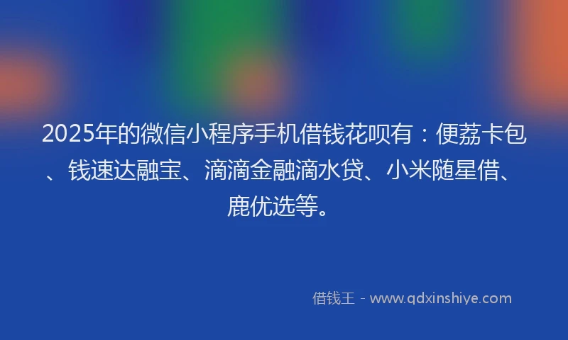 2025年的微信小程序手机借钱花呗有：便荔卡包、钱速达融宝、滴滴金融滴水贷、小米随星借、鹿优选等。