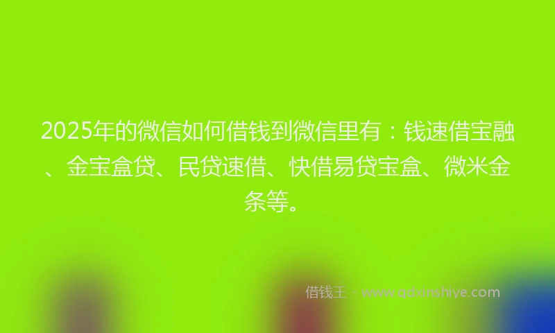 2025年的微信如何借钱到微信里有：钱速借宝融、金宝盒贷、民贷速借、快借易贷宝盒、微米金条等。