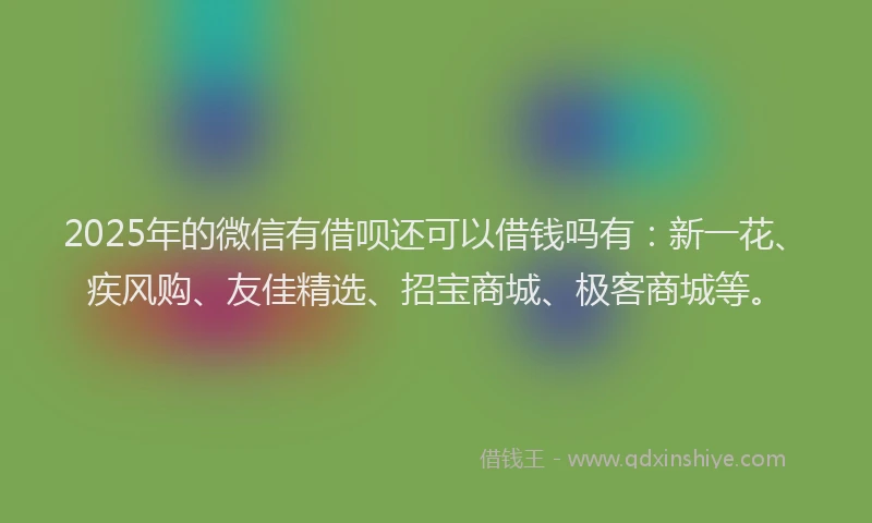 2025年的微信有借呗还可以借钱吗有：新一花、疾风购、友佳精选、招宝商城、极客商城等。