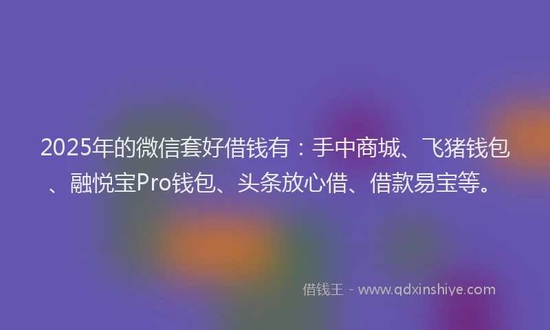 2025年的微信套好借钱有：手中商城、飞猪钱包、融悦宝Pro钱包、头条放心借、借款易宝等。