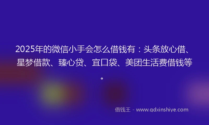 2025年的微信小手会怎么借钱有：头条放心借、星梦借款、臻心贷、宜口袋、美团生活费借钱等。