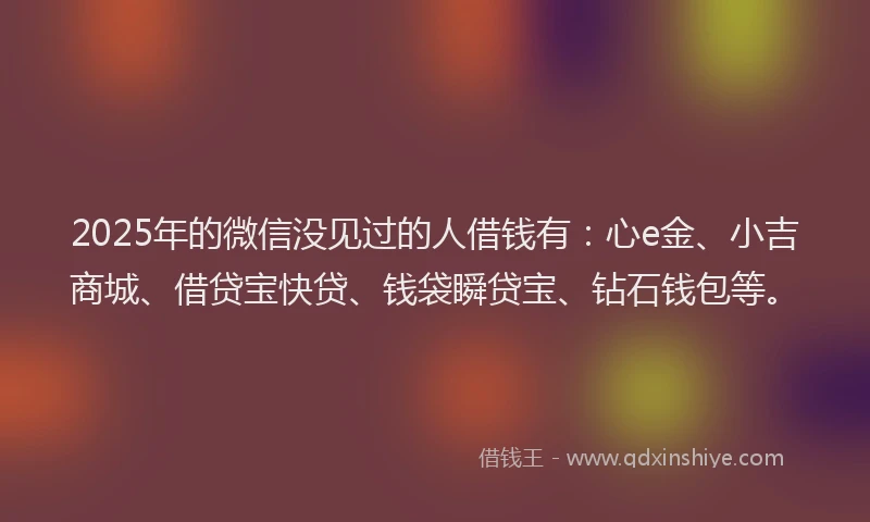 2025年的微信没见过的人借钱有：心e金、小吉商城、借贷宝快贷、钱袋瞬贷宝、钻石钱包等。