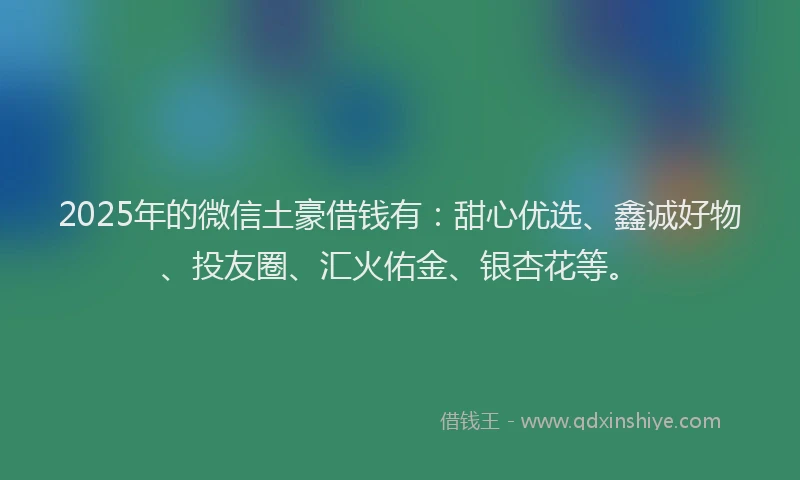 2025年的微信土豪借钱有：甜心优选、鑫诚好物、投友圈、汇火佑金、银杏花等。