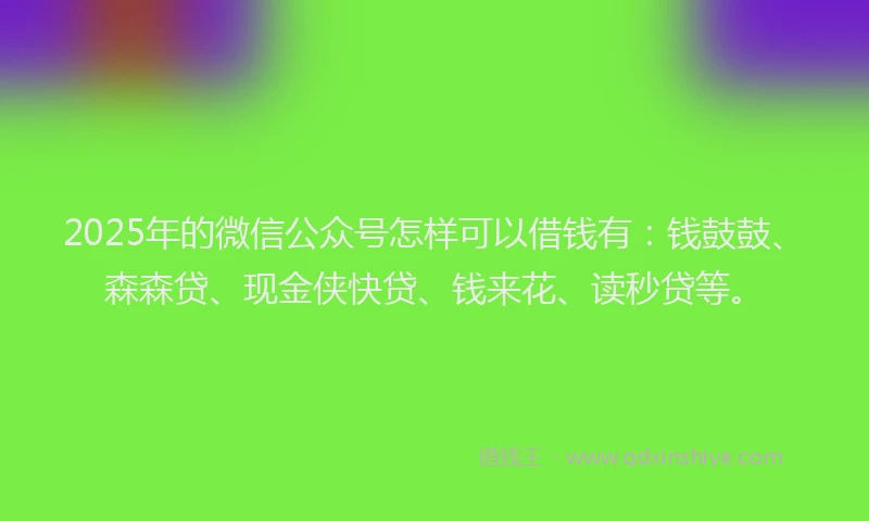 2025年的微信公众号怎样可以借钱有：钱鼓鼓、森森贷、现金侠快贷、钱来花、读秒贷等。