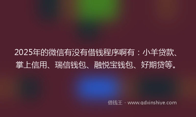 2025年的微信有没有借钱程序啊有：小羊贷款、掌上信用、瑞信钱包、融悦宝钱包、好期贷等。
