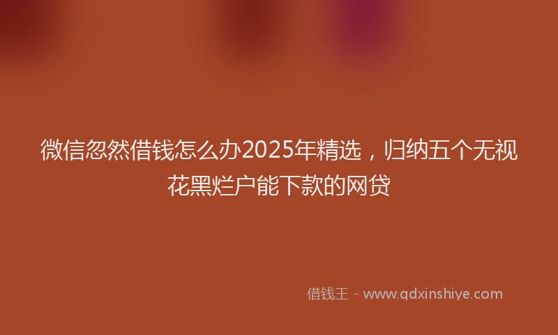 微信忽然借钱怎么办2025年精选，归纳五个无视花黑烂户能下款的网贷