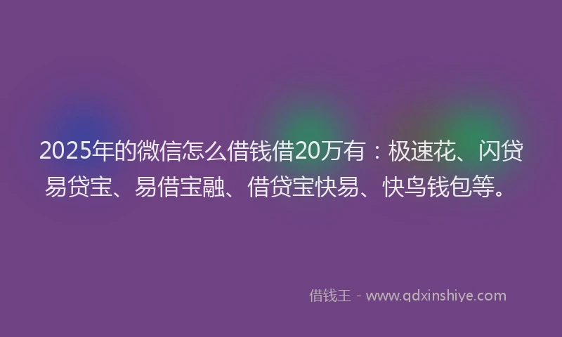 2025年的微信怎么借钱借20万有：极速花、闪贷易贷宝、易借宝融、借贷宝快易、快鸟钱包等。