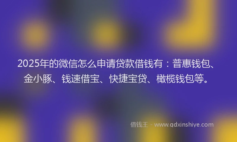 2025年的微信怎么申请贷款借钱有：普惠钱包、金小豚、钱速借宝、快捷宝贷、橄榄钱包等。