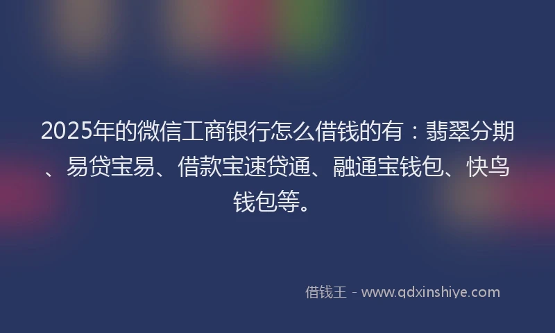 2025年的微信工商银行怎么借钱的有：翡翠分期、易贷宝易、借款宝速贷通、融通宝钱包、快鸟钱包等。