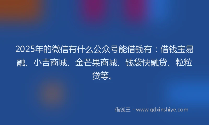 2025年的微信有什么公众号能借钱有：借钱宝易融、小吉商城、金芒果商城、钱袋快融贷、粒粒贷等。