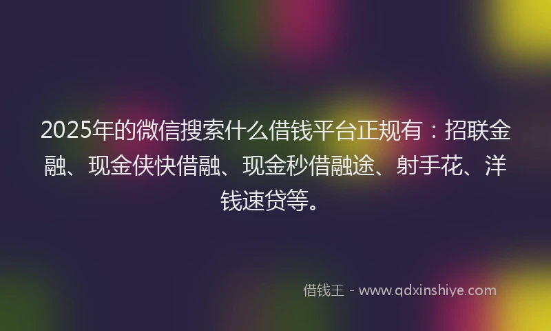 2025年的微信搜索什么借钱平台正规有：招联金融、现金侠快借融、现金秒借融途、射手花、洋钱速贷等。