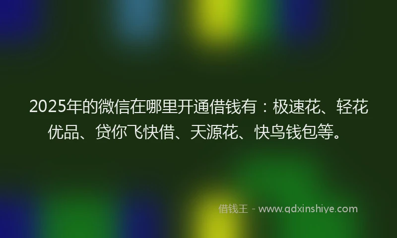 2025年的微信在哪里开通借钱有：极速花、轻花优品、贷你飞快借、天源花、快鸟钱包等。