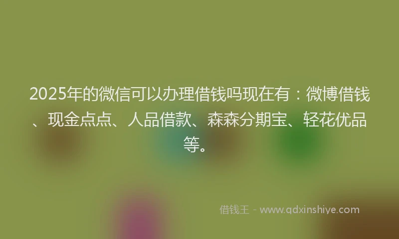 2025年的微信可以办理借钱吗现在有：微博借钱、现金点点、人品借款、森森分期宝、轻花优品等。