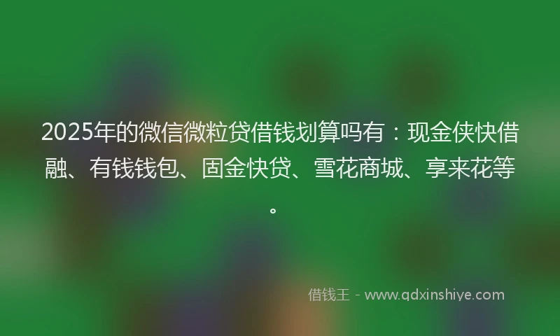 2025年的微信微粒贷借钱划算吗有：现金侠快借融、有钱钱包、固金快贷、雪花商城、享来花等。