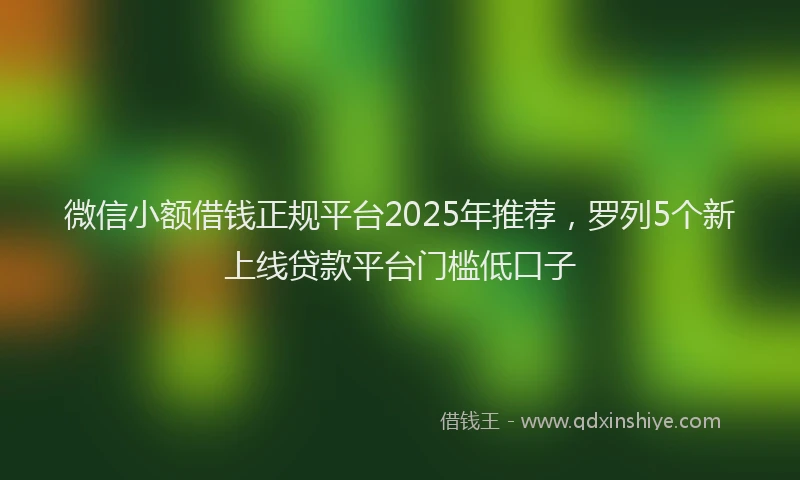 微信小额借钱正规平台2025年推荐，罗列5个新上线贷款平台门槛低口子