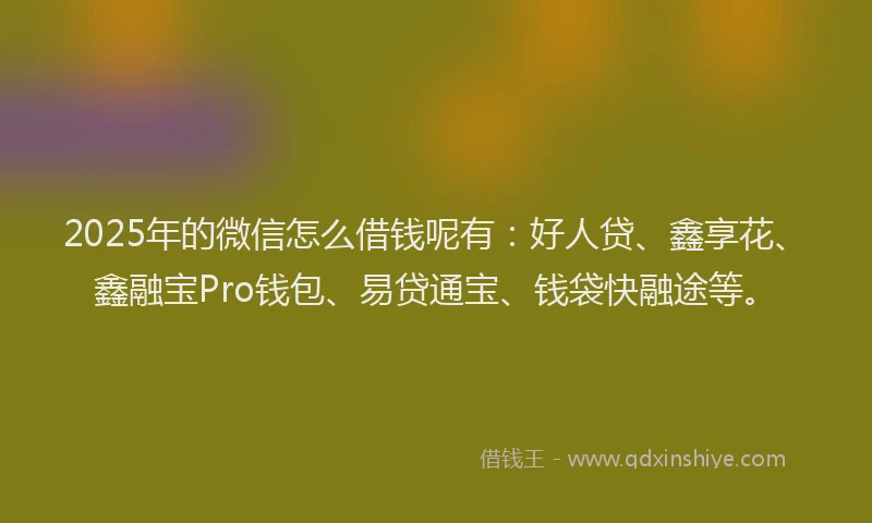 2025年的微信怎么借钱呢有：好人贷、鑫享花、鑫融宝Pro钱包、易贷通宝、钱袋快融途等。