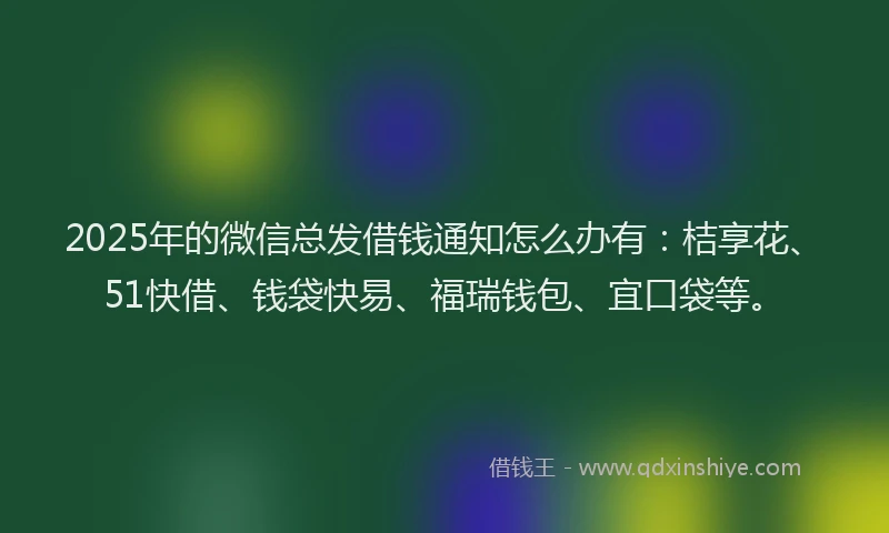 2025年的微信总发借钱通知怎么办有：桔享花、51快借、钱袋快易、福瑞钱包、宜口袋等。