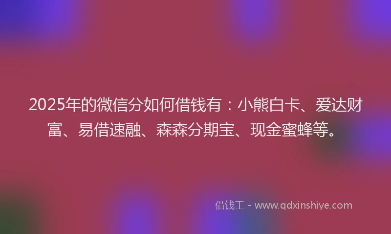 2025年的微信分如何借钱有：小熊白卡、爱达财富、易借速融、森森分期宝、现金蜜蜂等。