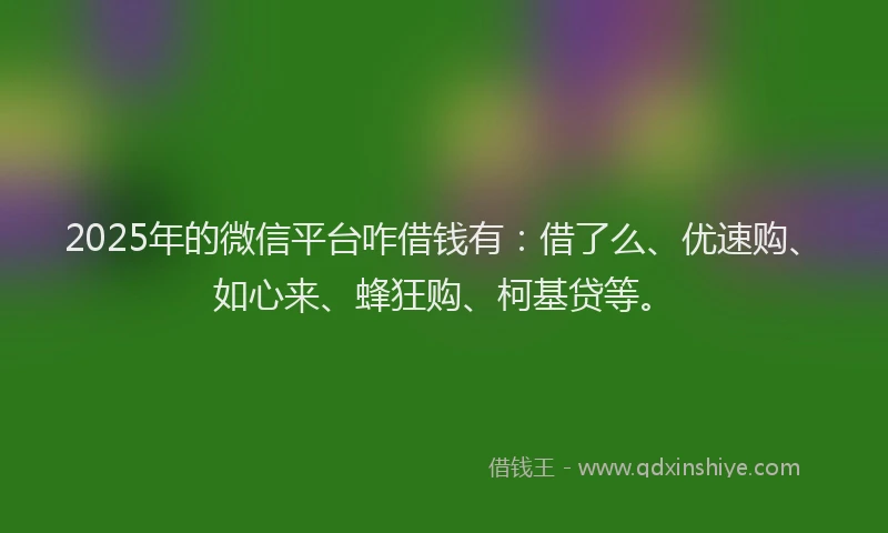 2025年的微信平台咋借钱有：借了么、优速购、如心来、蜂狂购、柯基贷等。