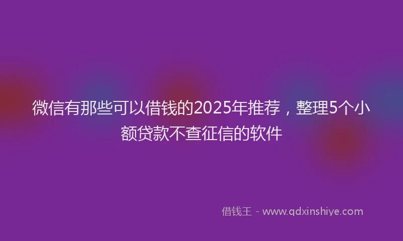 微信有那些可以借钱的2025年推荐，整理5个小额贷款不查征信的软件
