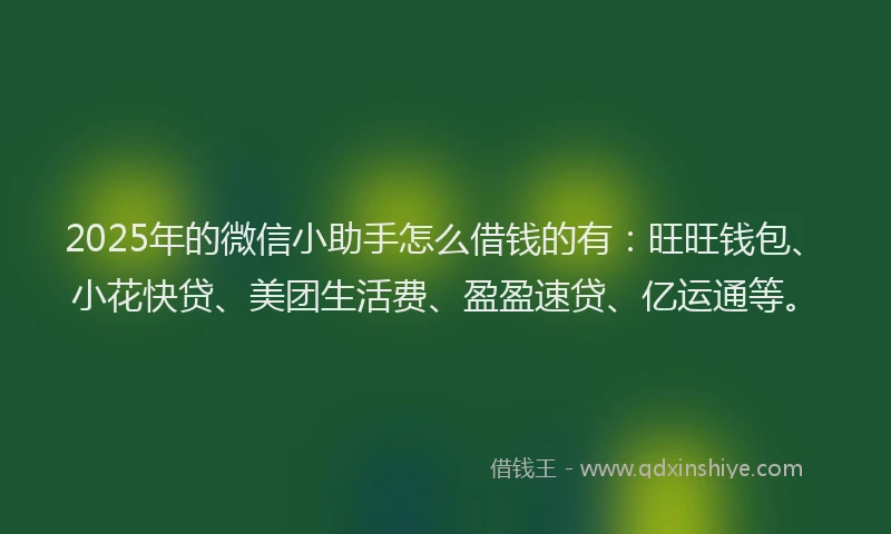 2025年的微信小助手怎么借钱的有：旺旺钱包、小花快贷、美团生活费、盈盈速贷、亿运通等。