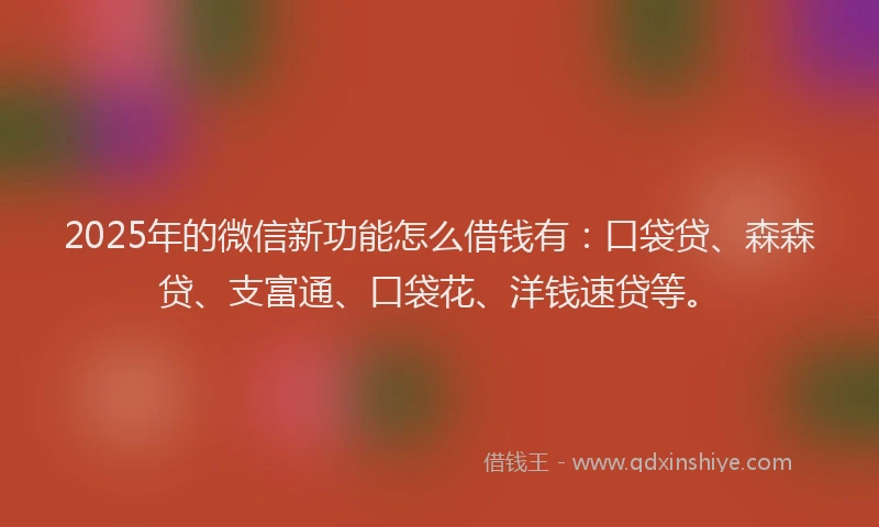 2025年的微信新功能怎么借钱有：口袋贷、森森贷、支富通、口袋花、洋钱速贷等。