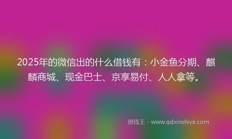 2025年的微信出的什么借钱有：小金鱼分期、麒麟商城、现金巴士、京享易付、人人拿等。
