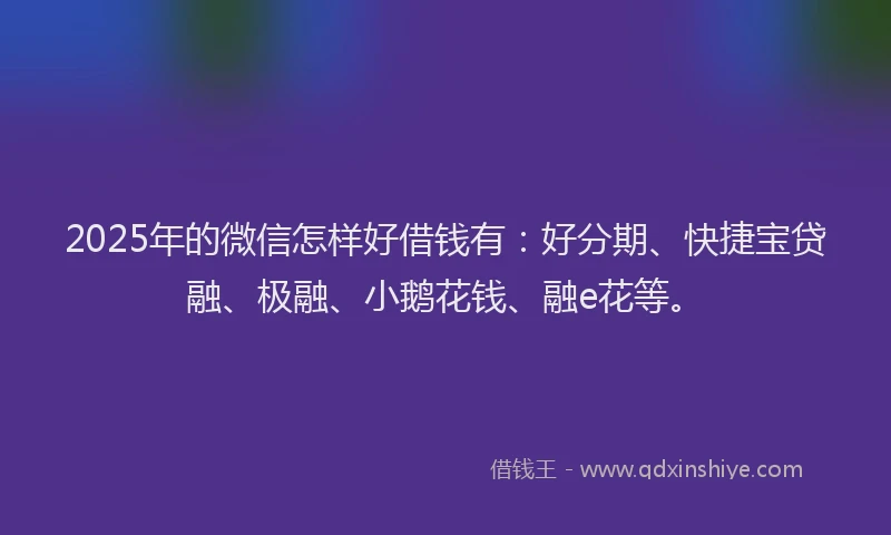 2025年的微信怎样好借钱有：好分期、快捷宝贷融、极融、小鹅花钱、融e花等。