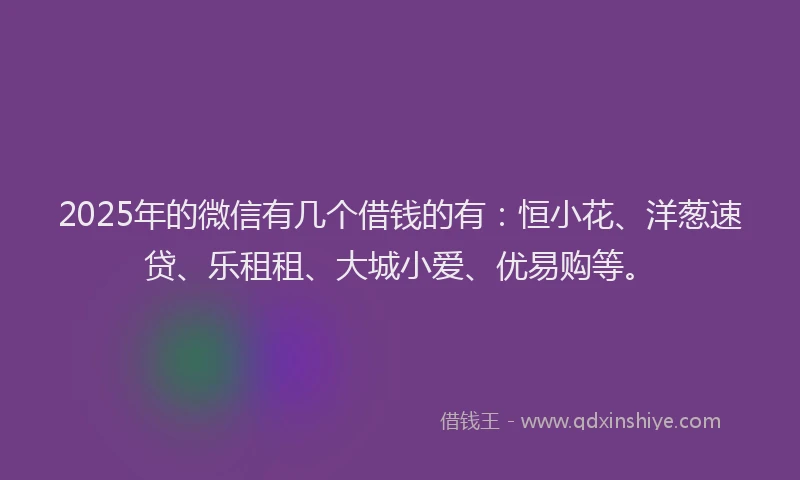 2025年的微信有几个借钱的有：恒小花、洋葱速贷、乐租租、大城小爱、优易购等。