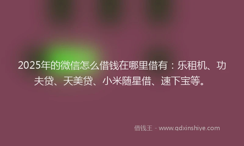 2025年的微信怎么借钱在哪里借有：乐租机、功夫贷、天美贷、小米随星借、速下宝等。