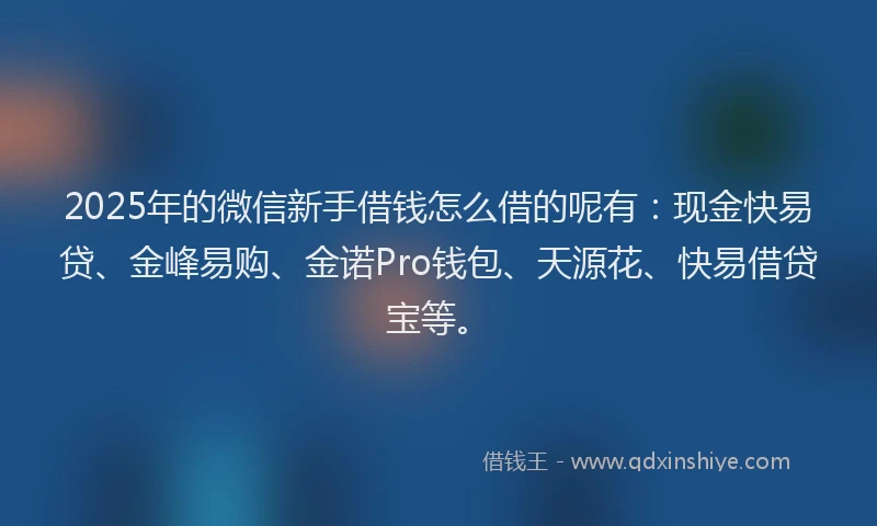 2025年的微信新手借钱怎么借的呢有：现金快易贷、金峰易购、金诺Pro钱包、天源花、快易借贷宝等。