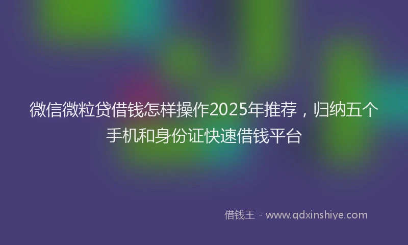 微信微粒贷借钱怎样操作2025年推荐，归纳五个手机和身份证快速借钱平台