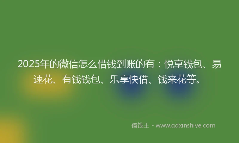 2025年的微信怎么借钱到账的有：悦享钱包、易速花、有钱钱包、乐享快借、钱来花等。