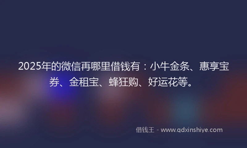 2025年的微信再哪里借钱有：小牛金条、惠享宝券、金租宝、蜂狂购、好运花等。
