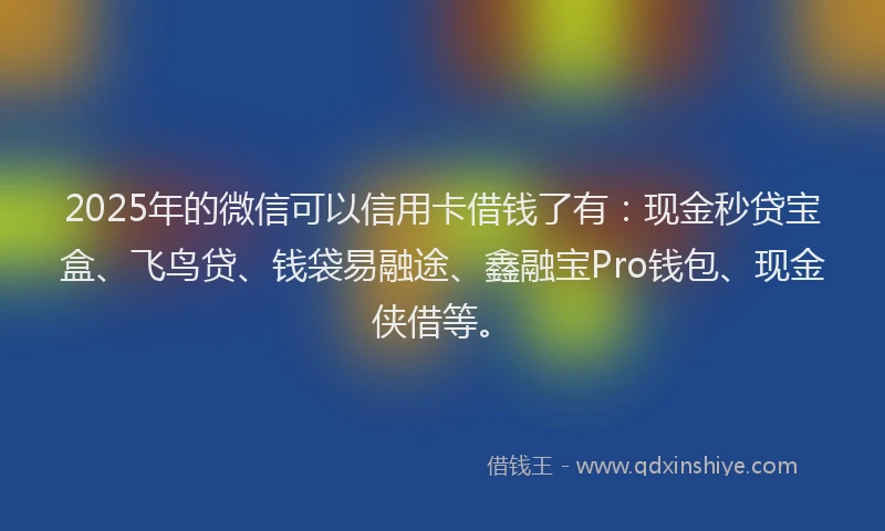 2025年的微信可以信用卡借钱了有：现金秒贷宝盒、飞鸟贷、钱袋易融途、鑫融宝Pro钱包、现金侠借等。