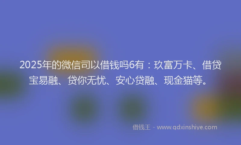 2025年的微信司以借钱吗6有：玖富万卡、借贷宝易融、贷你无忧、安心贷融、现金猫等。