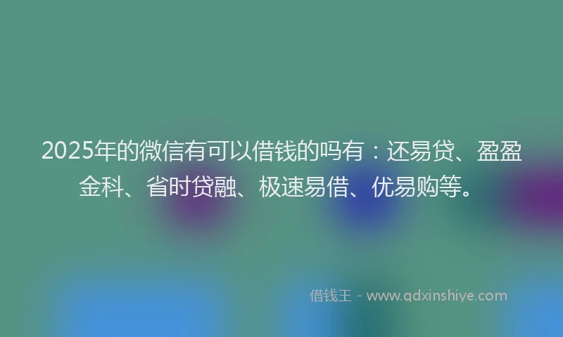 2025年的微信有可以借钱的吗有：还易贷、盈盈金科、省时贷融、极速易借、优易购等。