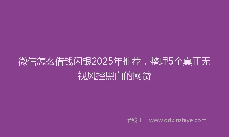 微信怎么借钱闪银2025年推荐，整理5个真正无视风控黑白的网贷