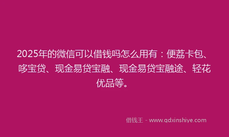 2025年的微信可以借钱吗怎么用有：便荔卡包、哆宝贷、现金易贷宝融、现金易贷宝融途、轻花优品等。