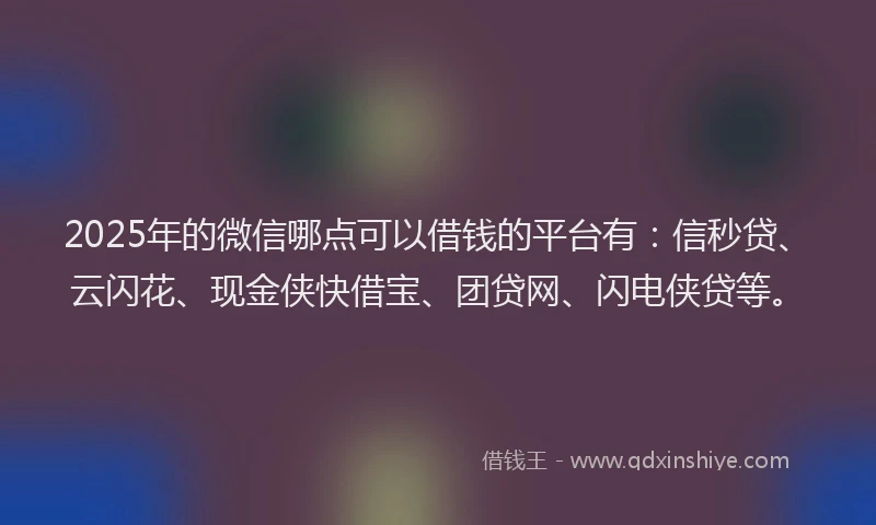 2025年的微信哪点可以借钱的平台有：信秒贷、云闪花、现金侠快借宝、团贷网、闪电侠贷等。