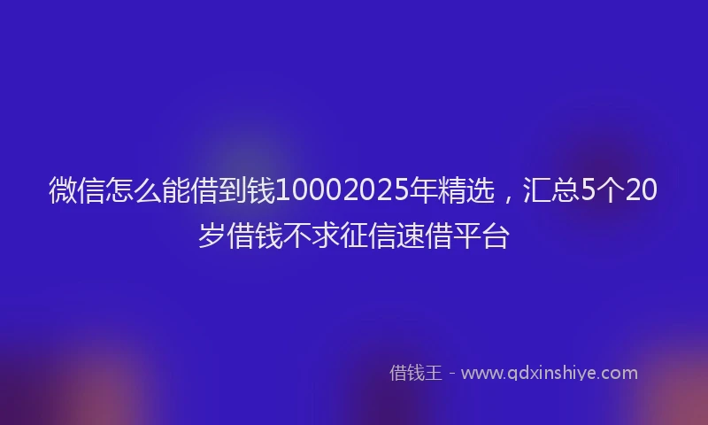 微信怎么能借到钱10002025年精选，汇总5个20岁借钱不求征信速借平台