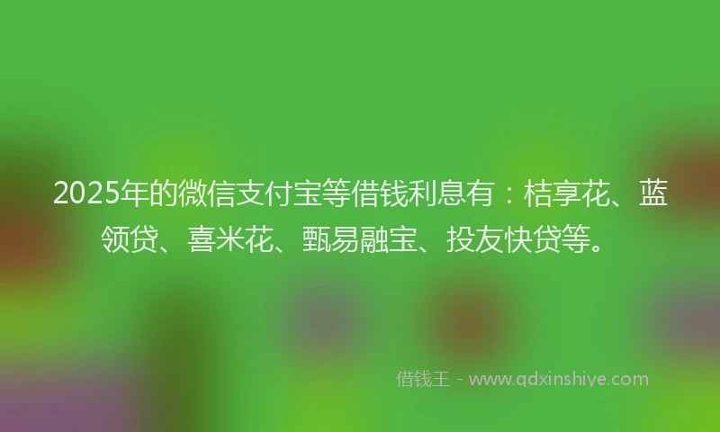 2025年的微信支付宝等借钱利息有：桔享花、蓝领贷、喜米花、甄易融宝、投友快贷等。