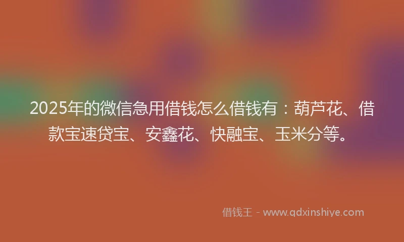 2025年的微信急用借钱怎么借钱有：葫芦花、借款宝速贷宝、安鑫花、快融宝、玉米分等。