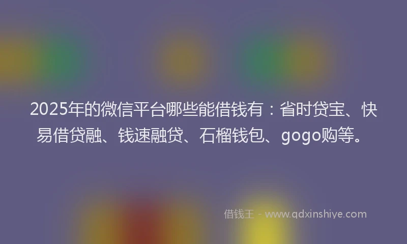 2025年的微信平台哪些能借钱有：省时贷宝、快易借贷融、钱速融贷、石榴钱包、gogo购等。