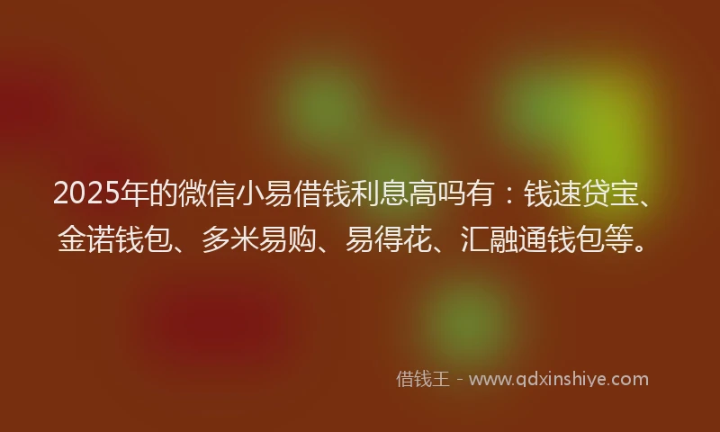 2025年的微信小易借钱利息高吗有：钱速贷宝、金诺钱包、多米易购、易得花、汇融通钱包等。