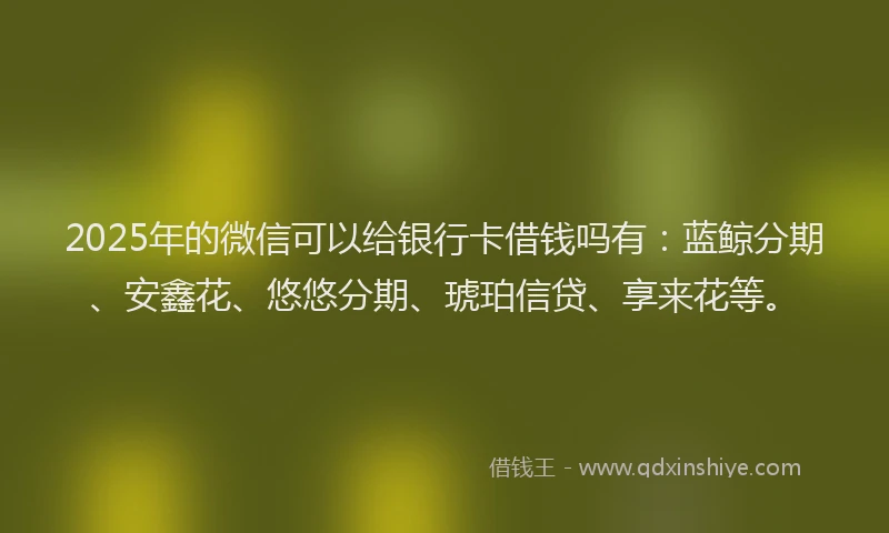 2025年的微信可以给银行卡借钱吗有：蓝鲸分期、安鑫花、悠悠分期、琥珀信贷、享来花等。