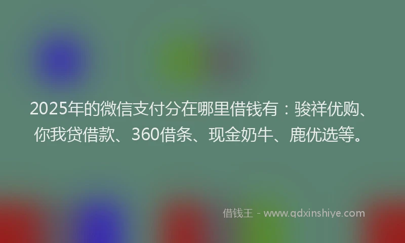 2025年的微信支付分在哪里借钱有：骏祥优购、你我贷借款、360借条、现金奶牛、鹿优选等。