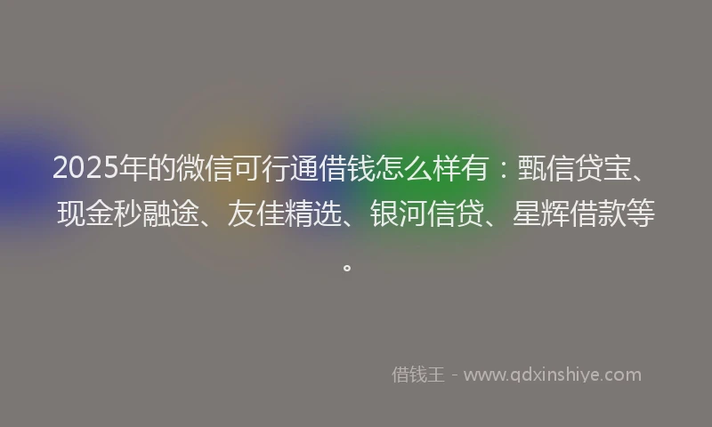 2025年的微信可行通借钱怎么样有：甄信贷宝、现金秒融途、友佳精选、银河信贷、星辉借款等。