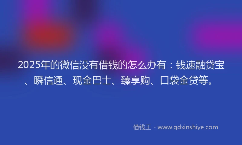 2025年的微信没有借钱的怎么办有：钱速融贷宝、瞬信通、现金巴士、臻享购、口袋金贷等。